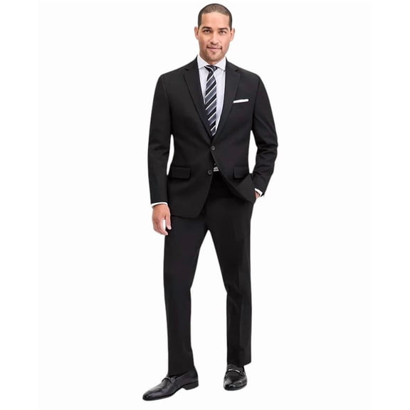 Izod Mens Classic fit 2 Piece Suit 37 R / 31 Waist Black Solid Stretch
