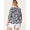 thumbnail image 4 of Blusas de talgrande pamujer Blucon volantes y péplum floral con cuello en V y estampado floral Ditsy Azul Marino XXL, 4 of 5