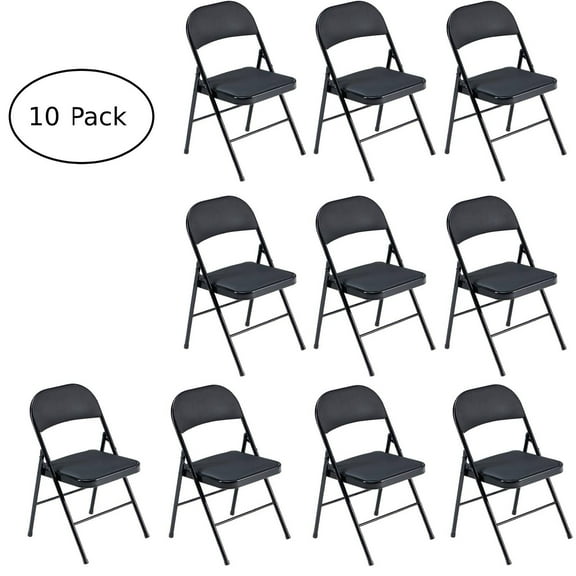 Ktaxon 10 Pack Folding Chairs, Wedding Party Chair Foldable Dining Chair with Metal Frame and Soft Cushion, Set of 10 Space-Saving Seating for Events, Dining Room, Black
