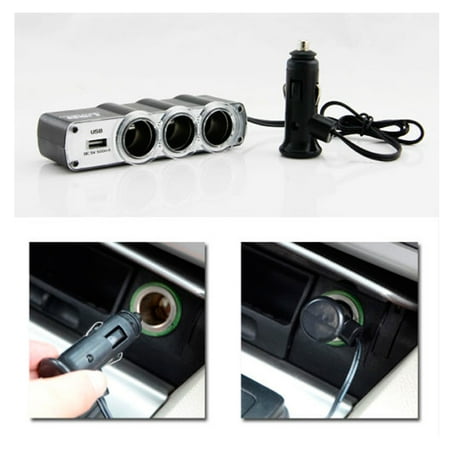 - USB Port 3 Way Car Cigarette Lighter Socket Splitter 12V/24V Charger Adapter New