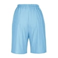 thumbnail image 6 of Rggeeun Womens Shorts Solid Color Elastic Waist Soft Lightweight Loose Fit Knee-Length Knit With Pleated & Buttons Trim For Summer Evening Party Adorable Hot Pants,Blue,L, 6 of 6
