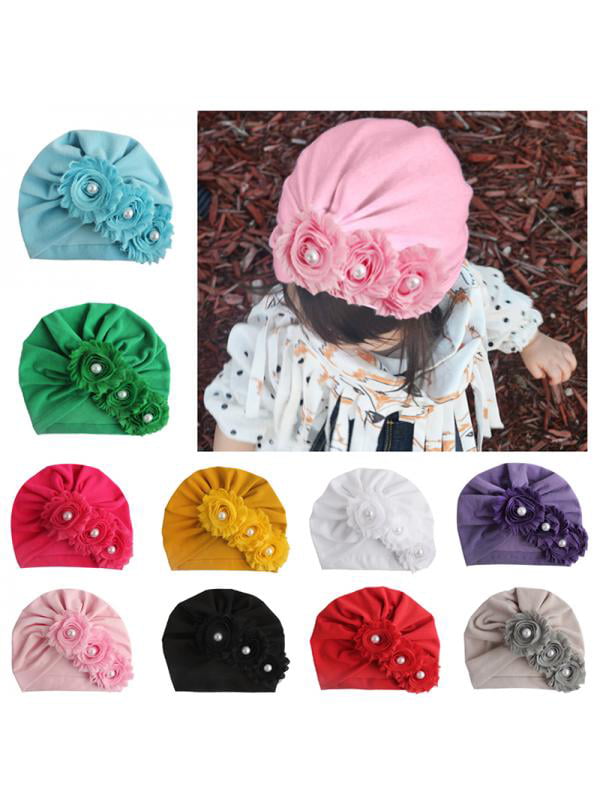 Baby Girls Warm Ribbed Turban Floral Head Wrap Cute Stretchy Hat Ear Cotton Cap 