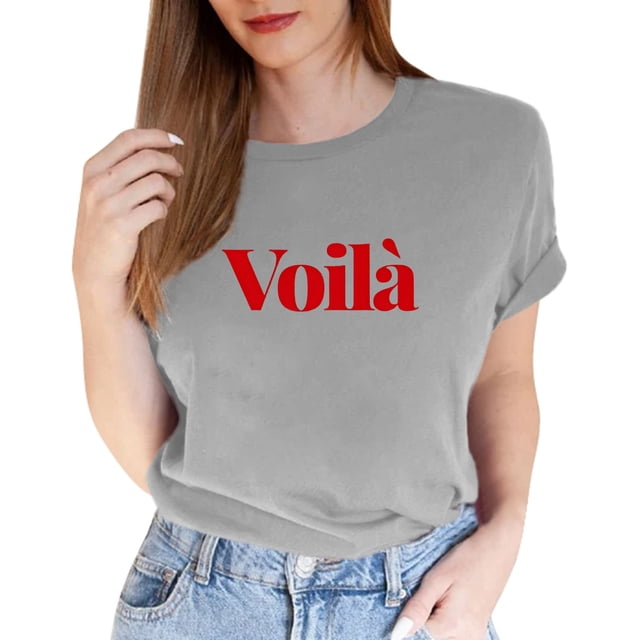 TSADFHJI Chemise à Manches Longues pour Femmes T-Shirt à Manches Courtes Col Rond Imprimé Lettre Mode Décontractée Couleur Unie Gris