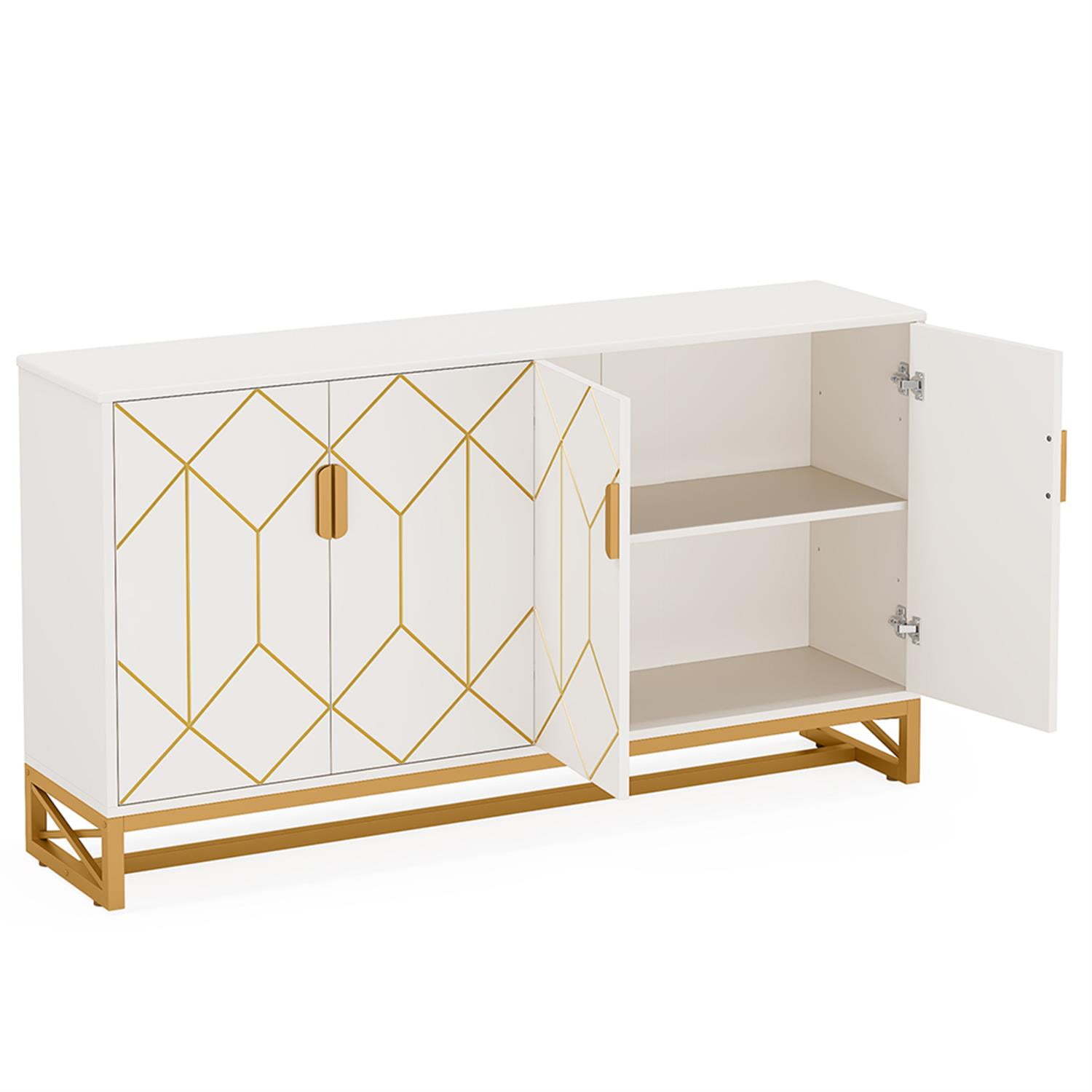 Demi Bonn 59" Sideboard Buffet Storage Cabinet with Doors, Modern Credenza Accent Cabinet for Kitchen Entryway Living Dining Room, White