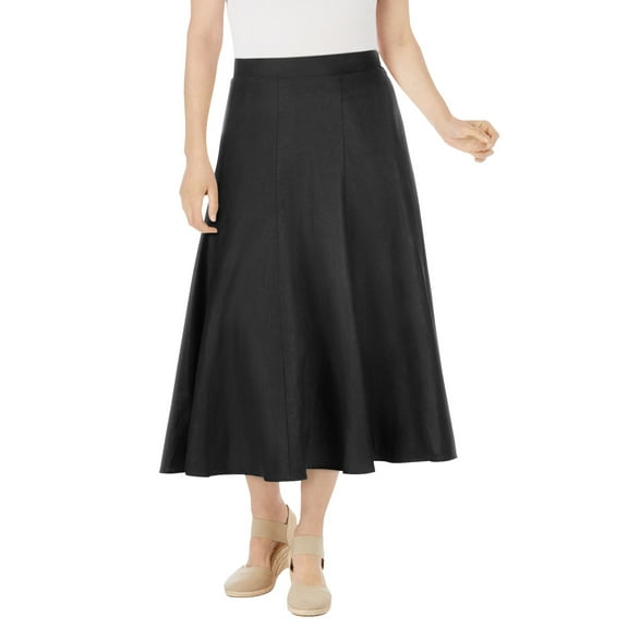 Woman Within Plus Size Print Linen-Blend Midi Skirt (Petite Available)