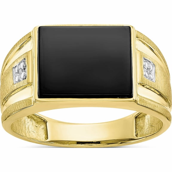10K Yellow Gold Men's Diamond And Black Onyx Ring (Size 10) Made In United States 10x156