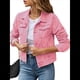 thumbnail image 1 of Chaquetas Vaqueras para Mujer, Básicas, de Larga, con Botones, Estilo Corto, A Rosa L, 1 of 7