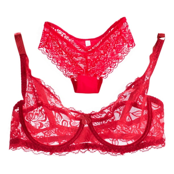 New Women Lace Gauze Bra Sets Push Up 3/4 Cup Hook-and- Eye Breathable  Ultra-thin bra Lingerie Underwear With Brief 
