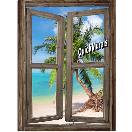 Beach Cabin Window Mural #4 One-piece Peel & Stick Canvas ...