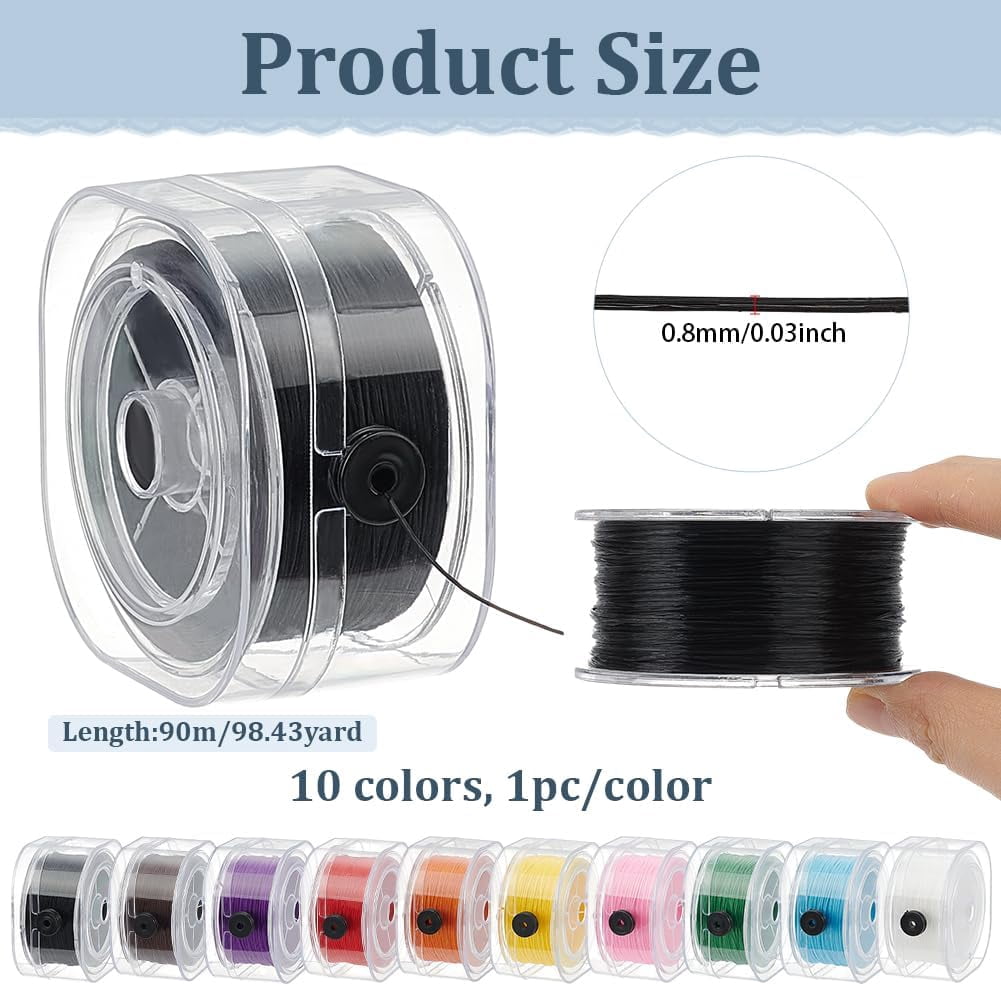 PH 1000 Yards 0.8mm Stretchy Bracelet Strings 10 Colors Elastic String Thread Jewelry Thread Beads Cord String with Organizing Cases for Jewelry Making Beading and Crafts 10 Rolls colorful