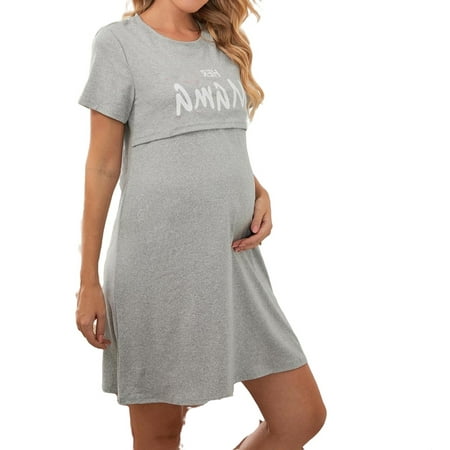 

Maternity Loungewear Round Neck Sleepshirts Light Grey S