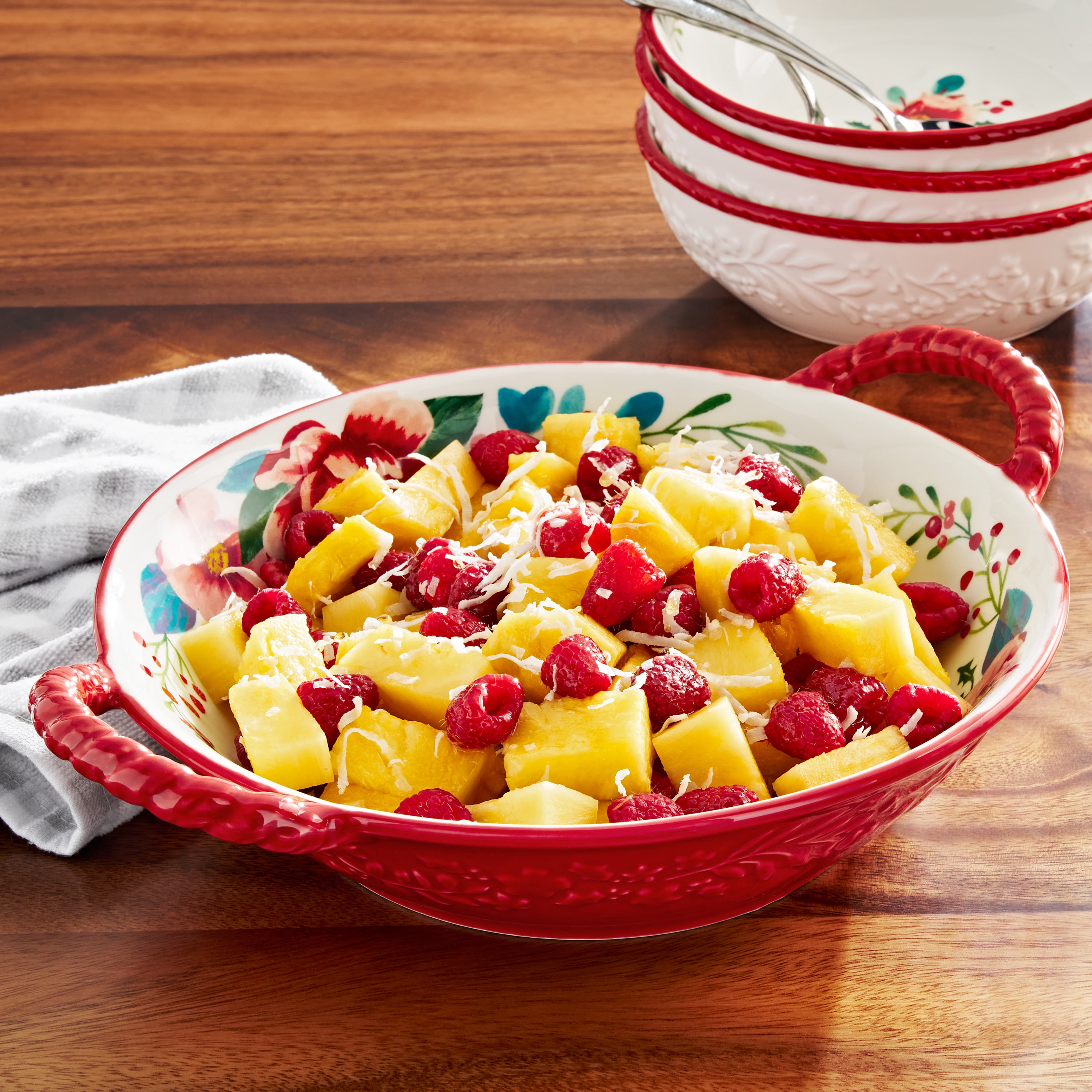 The Pioneer Woman Merry Meadow Red 10.2-inch Stoneware Serving Bowl with Handles