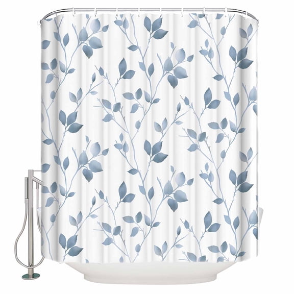 Blue Branches Leaves Bathroom Shower Curtains with 12 Hooks Polyester Waterproof Shower Curtain for Stalls and Bathtubs Spring Botanical Pastoral Decorative Bathroom Privacy Curtain 72x84 Inches