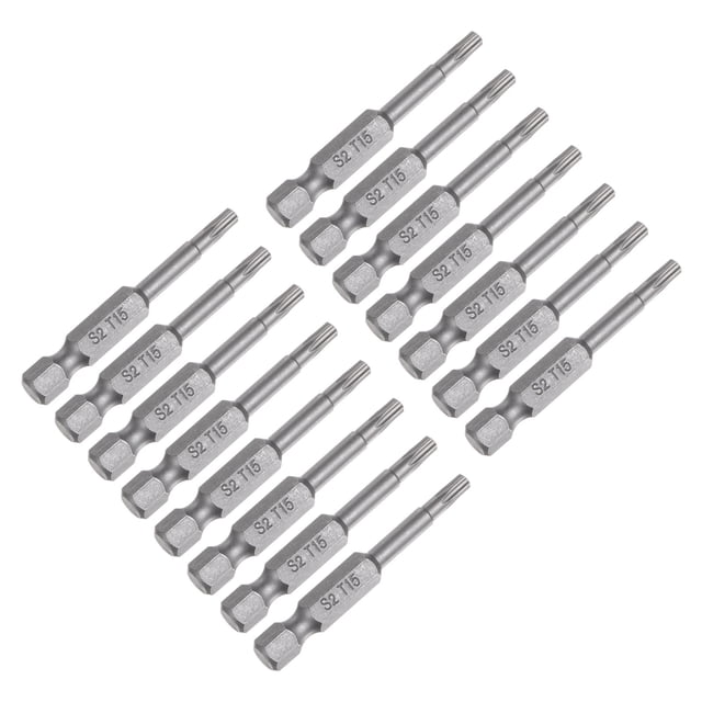 Uxcell 15Pcs T15 Torx Head Screwdriver Bit S2 Steel Magnetic Screw Drive Bit 2" Long 1/4 Inch Hex Shank