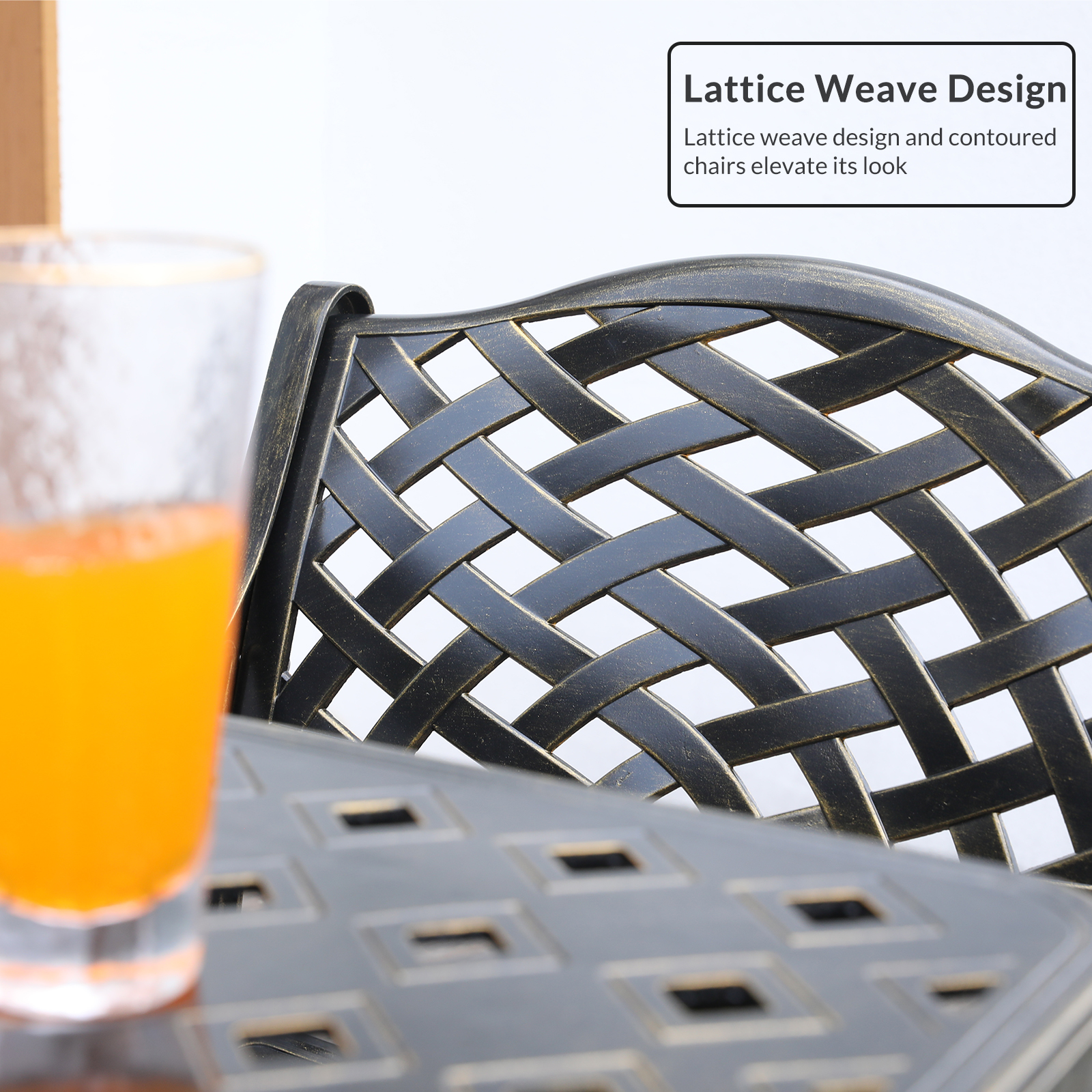 MEETWARM 2 Piece Patio Dining Chairs, Outdoor All-Weather Cast Aluminum Chairs, Patio Bistro Dining Chair Set of 2 for Garden Deck Backyard, Lattice Weave Design - image 5 of 7