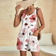 thumbnail image 6 of Summer Tank Top Romper for Women Casual Floral Print Short Jumpsuit with Pocket Tie Shoulder One Piece Workout Overalls, White, XXXL, 6 of 6