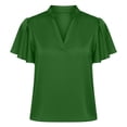 thumbnail image 4 of Olyvenn Women's 2026 Summer Blouses Dressy Casual Ruffle Cap Sleeve V Neck Business Work Trendy Cute Tops Spring Outfits Green L, 4 of 7