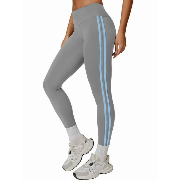 de Compresión para Control de Abdomen para Mujer, Pantalones de Yoga para Correr y Hacer Ejercicio con Cintura Alta. Azul Gris M