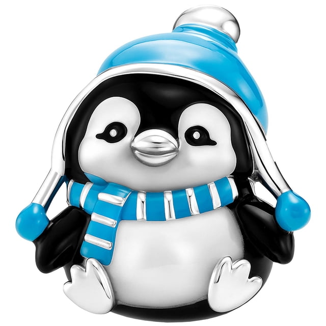 Charm pingüino navideño joya XmasPenguin01 1Pza Plata S925 Chapa Separador Fijo Pingüino Navideño Plata/Azul Caja Blanca