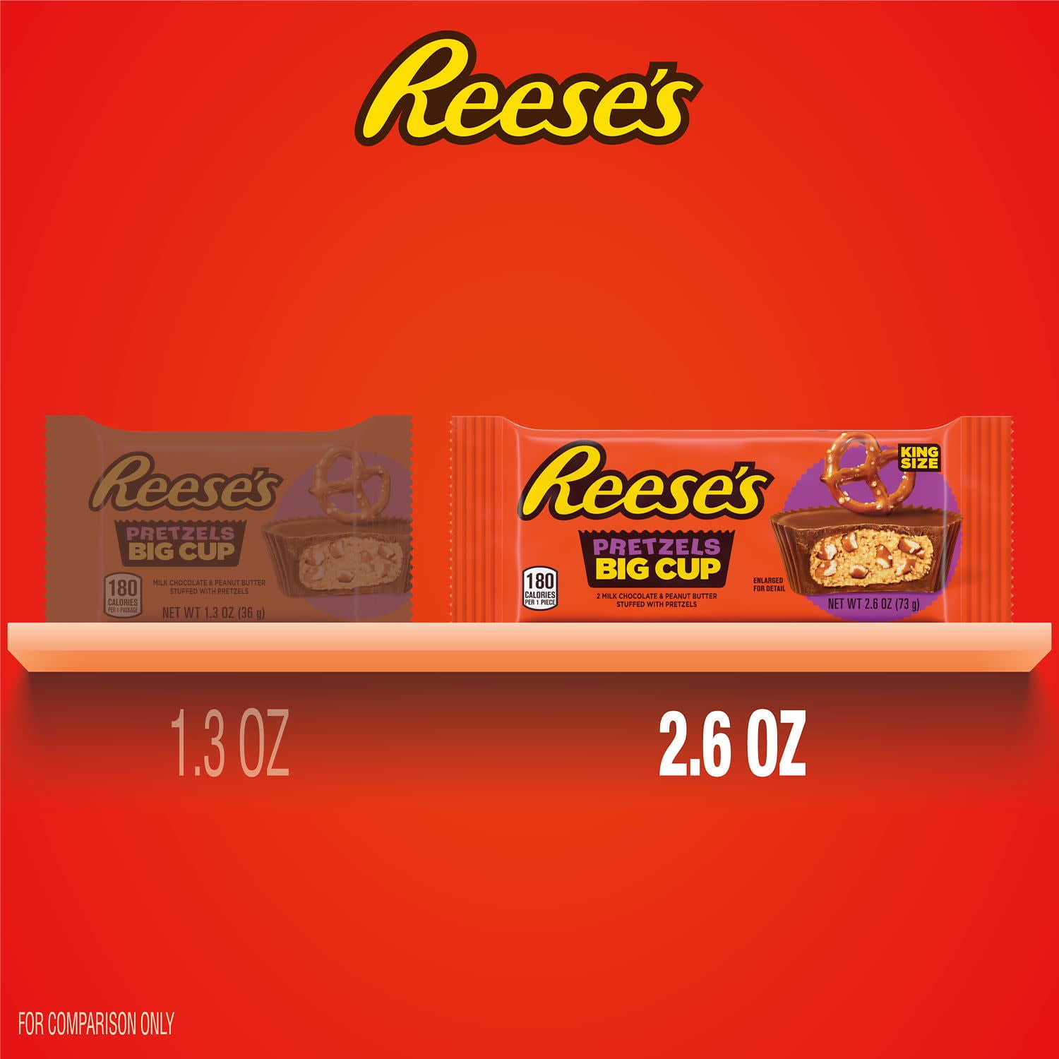 Reese's Big Cup with Pretzels Milk Chocolate King Size Peanut Butter Cups Candy, Pack 2.6 oz