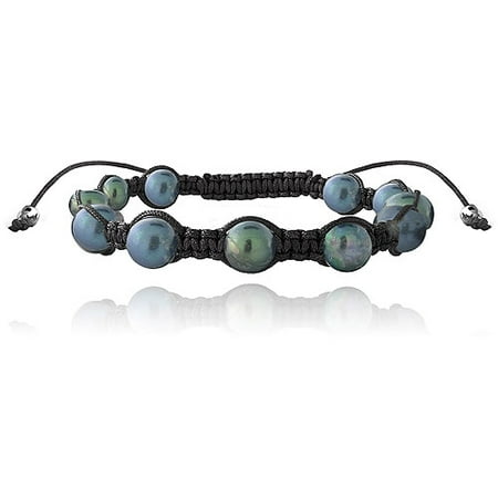 7.5-8mm Peacock Freshwater Cultured Pearls Shamballa Adjustable Bracelet, 7.5