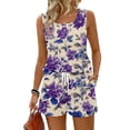 thumbnail image 2 of Iaqnaocc Two Piece Sets for Women Casual Short Sets for Women Vintage Floral Print Square Neck Tank Top and Shorts Summer Outfits Lounge Sets for Women Vacation Outfits for Women Dark Purple M, 2 of 5