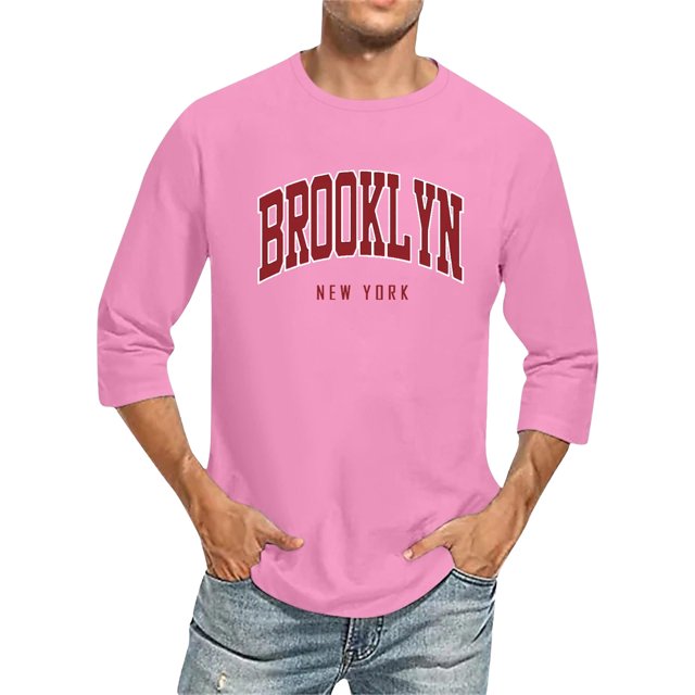 T-Shirts pour Hommes Manches 3/4 Col Ras du Cou Confortable Couleur Dégradée Coupe Rose Hauts d'Automne Taille g