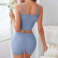 thumbnail image 5 of Camisole Shorts Pajamas Sets for Women Sexy Lace Trim Crop Top Summer Ribbed Knit Sleepwear 2 Piece Pjs Lounge Set, 5 of 6