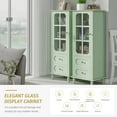 thumbnail image 3 of Tall Narrow Sideboard Buffet Cabinet with Storage, 52" Kitchen Pantry Storage Cabinet with 2 Glass Doors and 2 Drawer, Coffee Bar Unit Display Hutch (Tall Green), 3 of 14