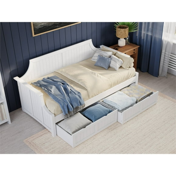 AFI Cambridge Mid-Century Solid Wood Twin Daybed with Set of 2 Drawers in White