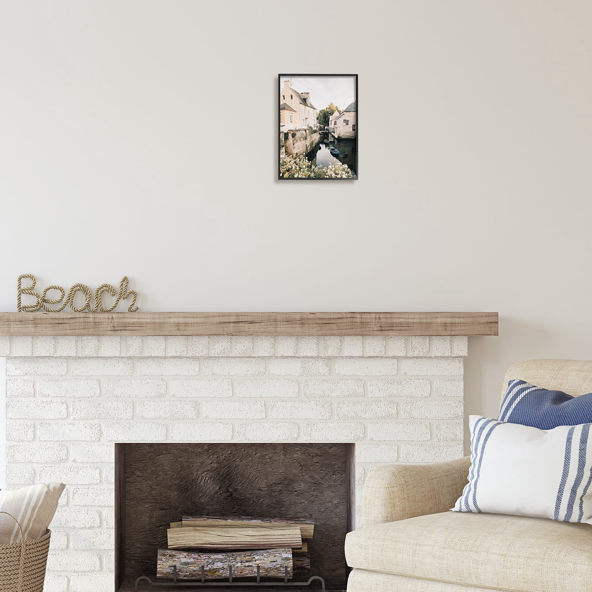 Stupell Industries Village Canal River Boats Garden Coastal Photography Gray Framed Art Print Wall Art