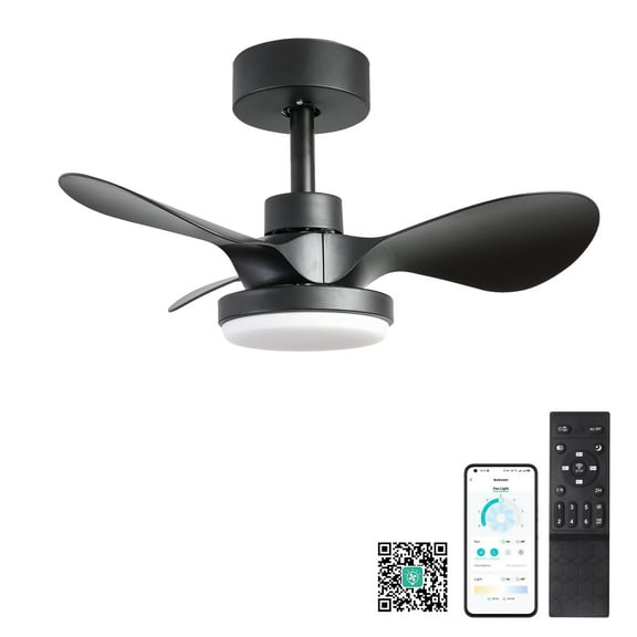 24" Ceiling Fan with Light & Remote, Modern Black Low Profile DC Motor Fan, 6-Speed Reversible Fan for Bedroom, Kitchen, Dining Room