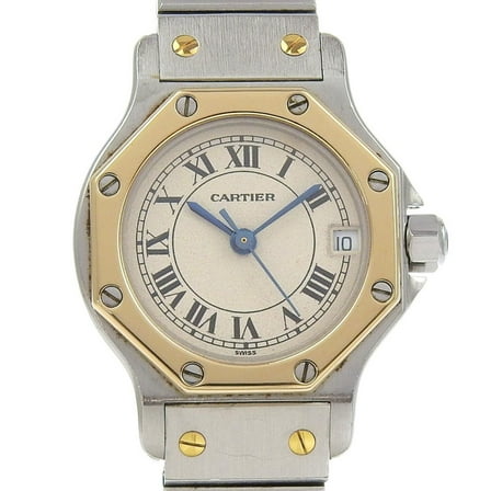 Pre-Owned Cartier Santos Octagon SM Watch, cal. 87, Stainless Steel with Yellow Gold... (Good)