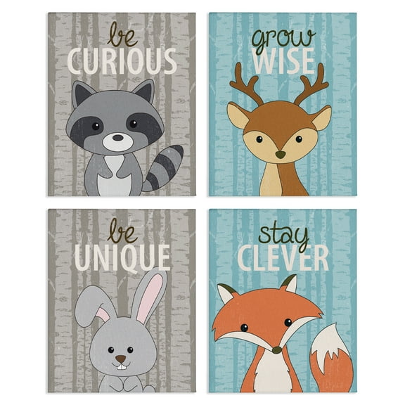 Stupell Industries Inspiring Whimsical Animals Inspirational Painting Wrapped Canvas Canvas Art Print Wall Art, 14 x 11, Set of 4