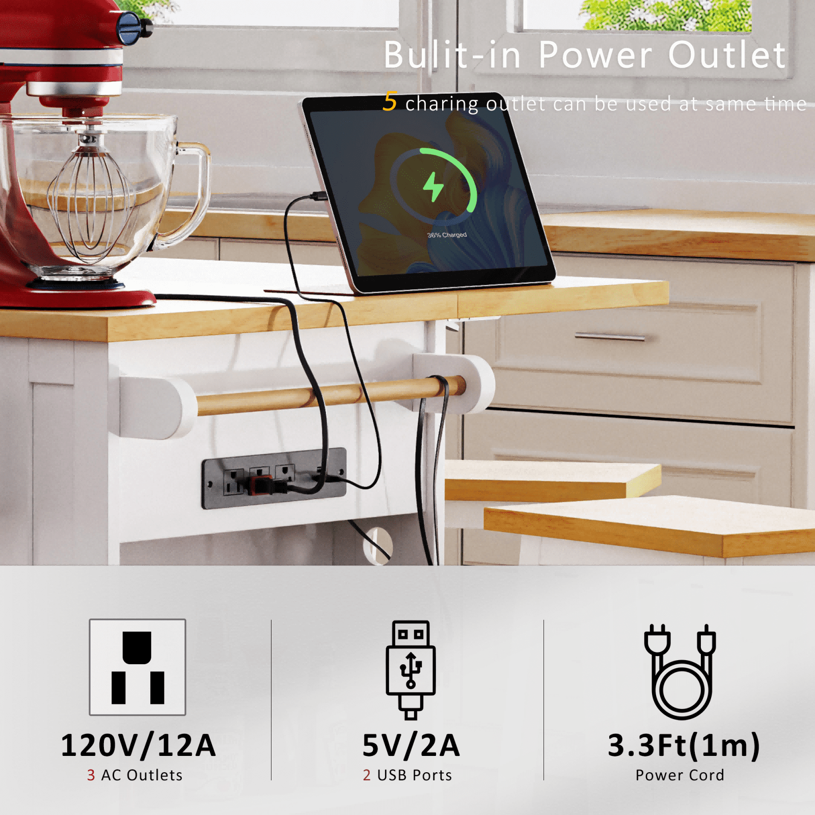 Kitchen Island with Storage, Moveable Kitchen Island with Power Outlet and Drop Leaf, Portable Kitchen Carts with Drawers and Shelves for Dinning Room