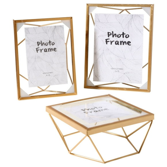 Set of 3 Photo Frame Metal Geometric Picture Frame