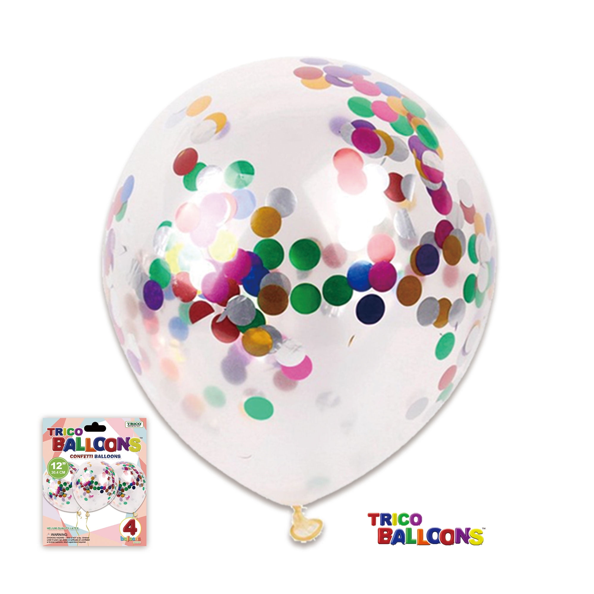 12" Confetti Filled Latex Helium Balloons 4 Count Package MultiColor