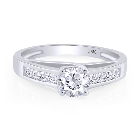 1 1/2 CT Round Cut Cubic Zirconia With Prong & Channel Setting Engagement Wedding Solitaire Ring For Womens In 14K Solid White Gold (1.50 Cttw) - 6.5