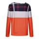 thumbnail image 4 of Pntutb mujeres manga larga hombro fuera del hombro correa cruzada Plaid Color bloque tops blusa túnica tops Pntutb Pntutb-5436, 4 of 6