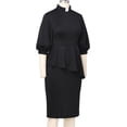 thumbnail image 4 of Afinprain Women's Clergy Dress with Tab Collar Peplum Waist and Puff Sleeve Church Minister Uniform, 4 of 7