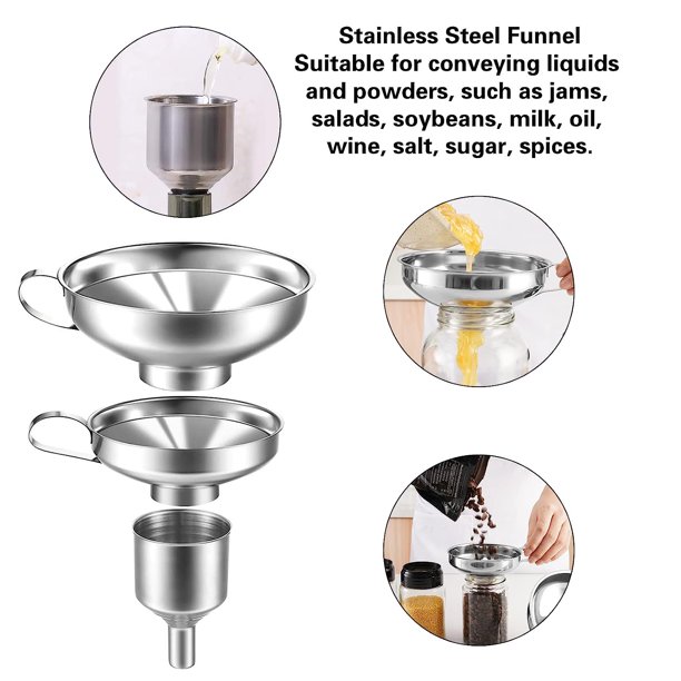Juego De 4 Embudos De Acero Inoxidable Para Cocina | Con Abridor De Tarros - Ideal Para Mermeladas Y Líquidos