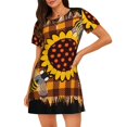 thumbnail image 1 of Easygdp Sunflower Gnomes and Bees Camisón de manga corta para mujer, informal, estampado, 1 of 6