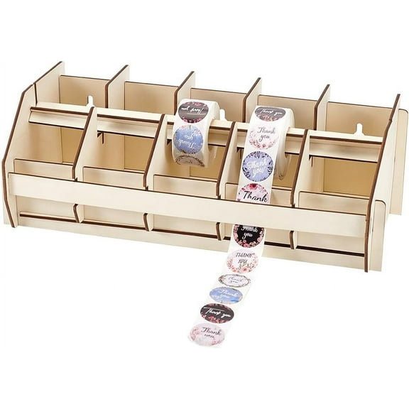 Label Roll Holder Adjustable Sticker Roll Organizer Wooden Label Stand Dispenser Label Holder Accessories for Shipping Supplies Desktop Industrial Printer Home Office Organizer