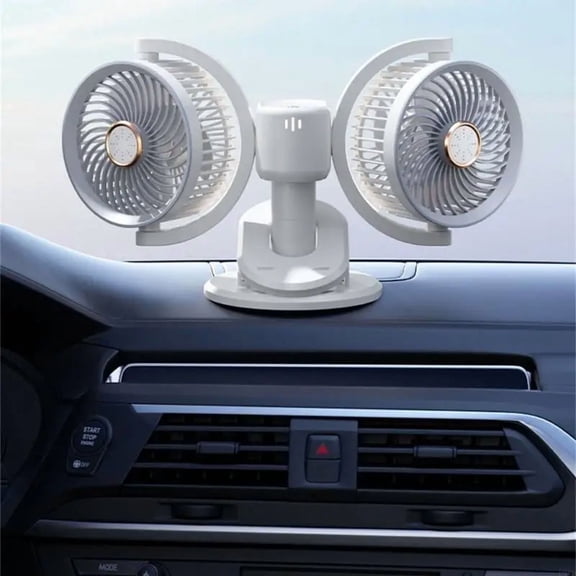 Clip Car Fan, Adjustable Dual Head 4 Inches 12V Fan for Front/Rear Seat Passenger, 360° Rotatable Car Essentials Cooler with Stepless Speed Regulation for Vehicle SUV, RV