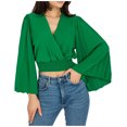thumbnail image 1 of Blouses à Manches Longues pour Femmes Mode Décontractée Printemps et Été Couleur Unie Manches Longues Col en V Blouses & Blouses pour Femmes Mode Été Manches Longues Blouses Été, 1 of 5