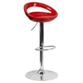 thumbnail image 2 of BizChair Contemporary Red Plastic Adjustable Height Barstool with Rounded Cutout Back and Chrome Base, 2 of 12
