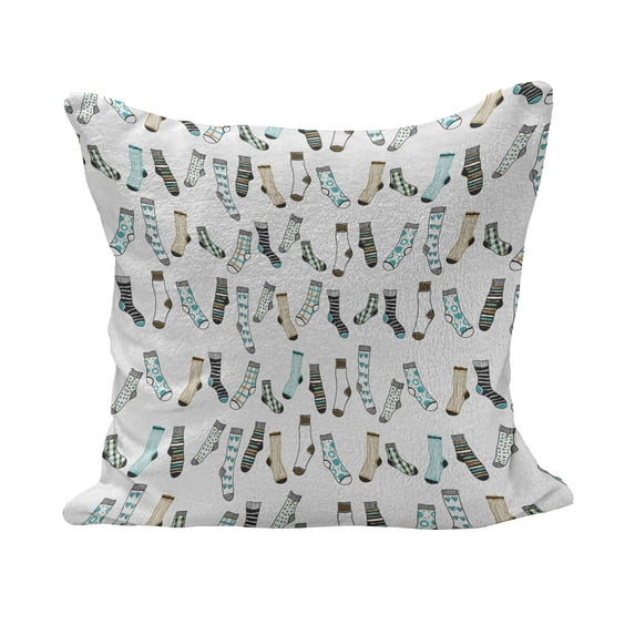 Cartoon Fluffy Throw Pillow Cushion Cover, Messy Teenager Room Rain of Socks Laundry Themed Funny Art, Decorative Square Accent Pillow Case, 26" x 26", Dark Blue Beige, by Ambesonne
