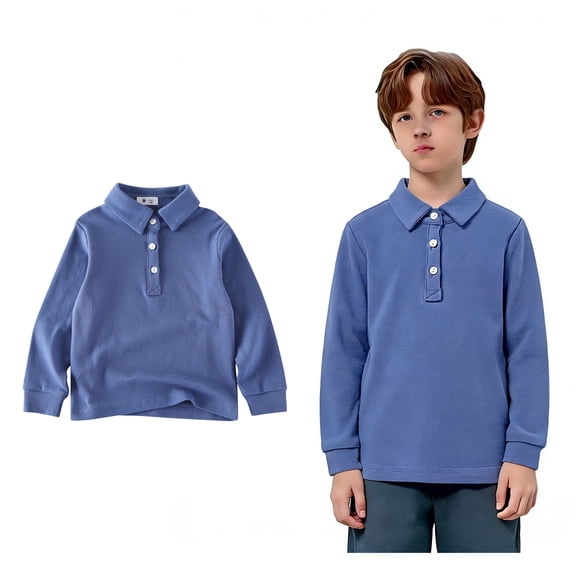 Polo Shirt Boys Long Sleeve Blue Button up Shirt Boys Collar Shirt School Uniform Shirts 18-24 Months Shirts