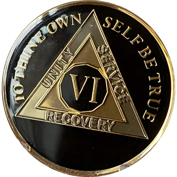 Ranger Industries 6 Year AA Medallion Glossy Classic Black Sobriety Chip VI