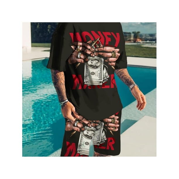 Men's Bold MONEY Graphic T-Shirt with Cash & Design - 220g Premium Cotton, Soft Breathable Loose Fit Casual Streetwear Tee, Perfect Gift for Summer, Statement Clothing